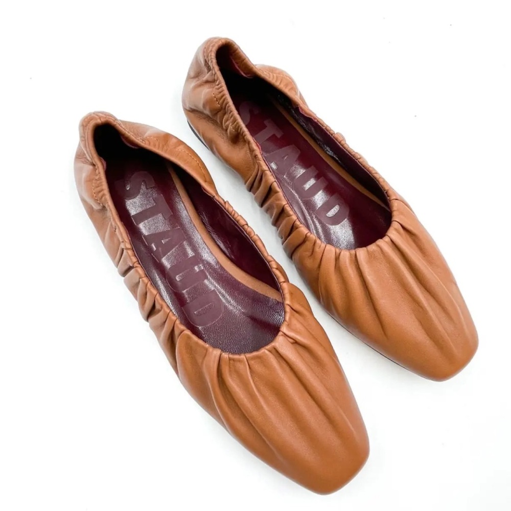 STAUD Brown Leather Loafers Minimalist Design